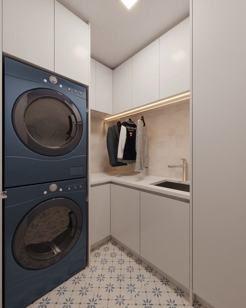 laundry-with-machinery-and-cabinets-made-with-melamin-fiberboard