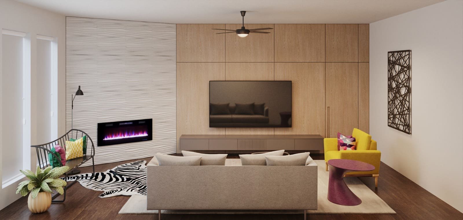 media-room-with-fireplace-and-wood-panel